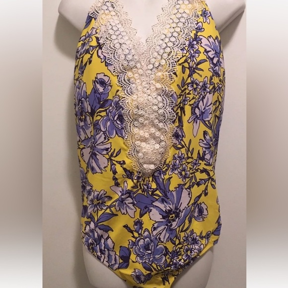 EUC Sea Angel Floral Yellow and Purple Swimsuit - Picture 2 of 6